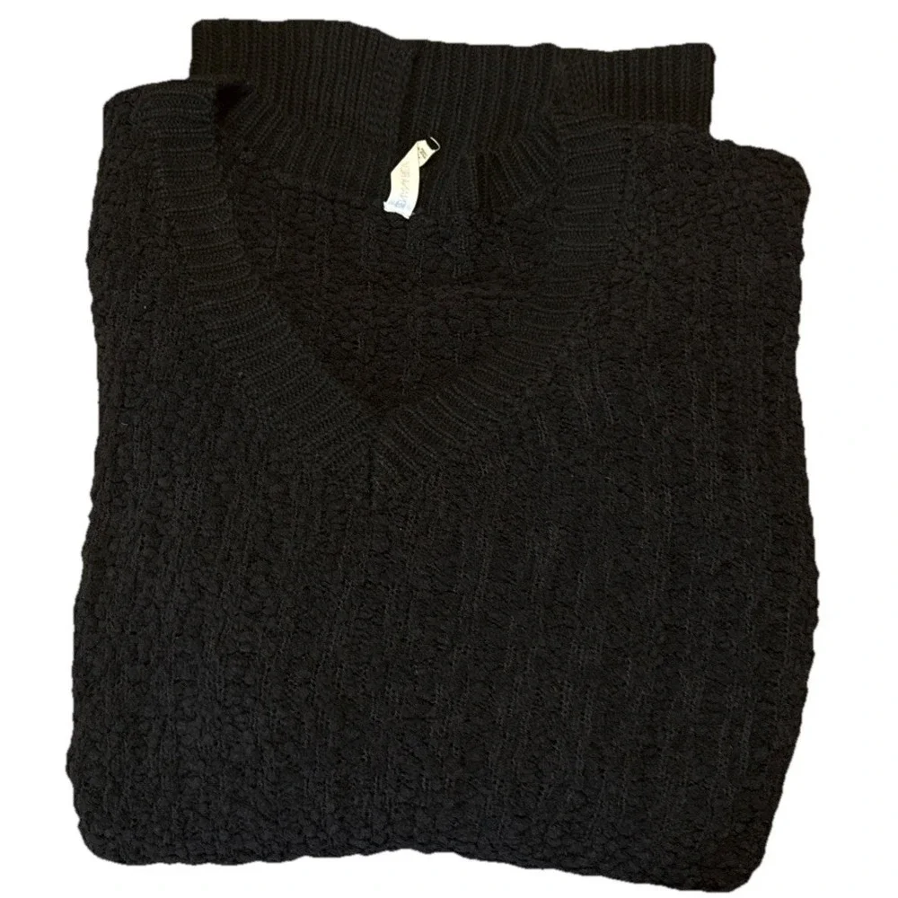 Black‎ V-Neck Sweater Zenana XL Textured Knit Long Sleeve Pullover